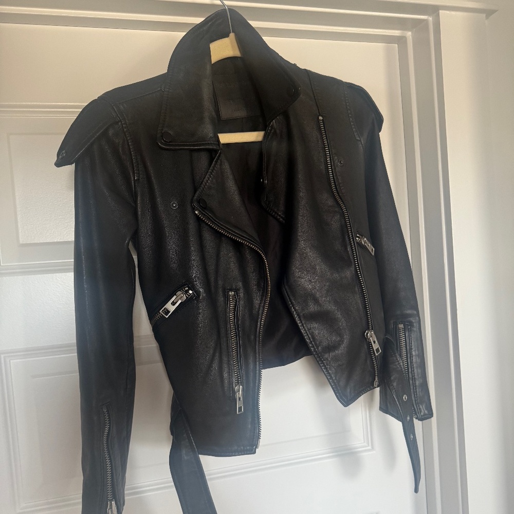 All Saints Balfern Leather Biker Jacket Black Size 2